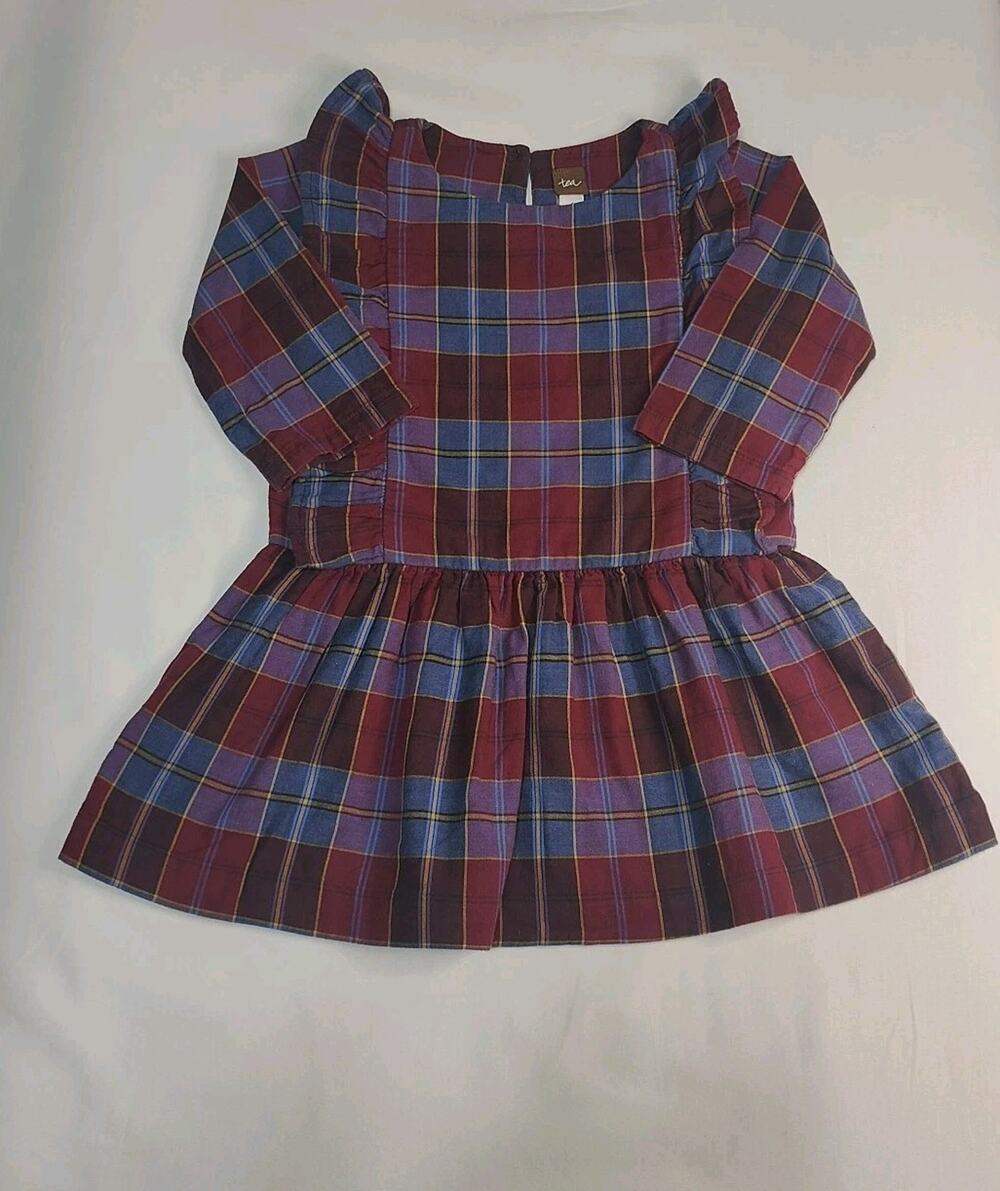 Tea Collection Family Plaid Ruffle Dress Size 4 Pre-owned EUC